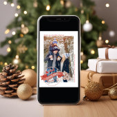 rode slee rijdt op één foto feestdagenkaart