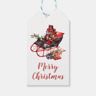 rode slee sneeuw kerstmetaal Ornament Cadeaulabel