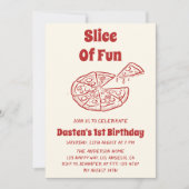Rode Slice of Fun Pizza Eerste Verjaardagsfeestje Kaart (Voorkant)