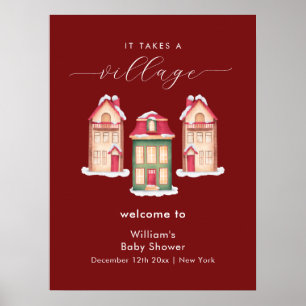 Rode Sneeuw Kerststol Dorp Baby Shower Welkom Poster