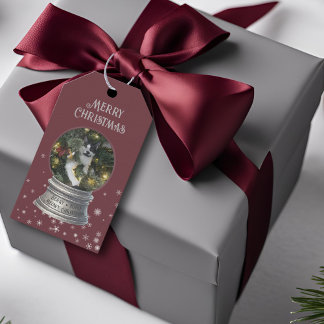 Rode sneeuwbol sneeuwvlok foto cadeaulabel