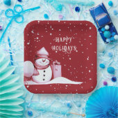 Rode Sneeuwman Snowy Kerstvakantie Papieren Bordje (Feest)