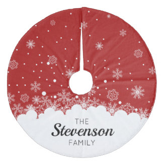 Rode sneeuwvlok Gepersonaliseerde kerstboomrok Fleece Kerstboom Rok