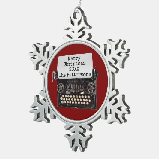 Rode sneeuwvlok ingelijst typemachine kerstversier tin sneeuwvlok ornament (Rechts)