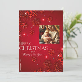 Rode Sneeuwvlok Kerst Kaart met Familiefoto