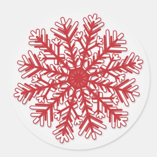 Rode sneeuwvlok op zilverwit Kerst sticker (Voorkant)