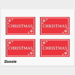 Rode Sneeuwvlokken Eenvoudig Kerstwoord Rechthoekige Sticker