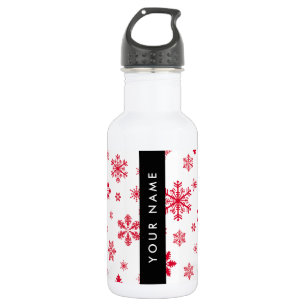 Rode Sneeuwvlokken, Je naam, Personaliseer Waterfles