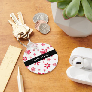 Rode sneeuwvlokken, Jouw naam, Personaliseren Sleutelhanger