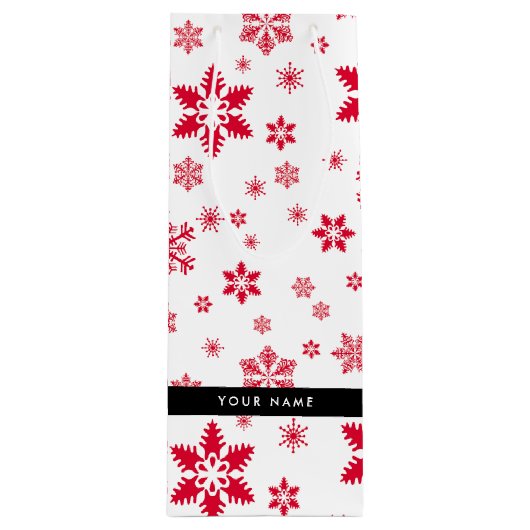 Rode sneeuwvlokken, Jouw naam, Personaliseren Wijn Cadeautas (Voorkant)