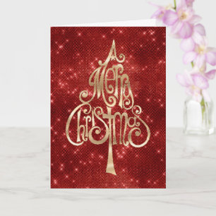 Rode Sparkle Gouden Kerstboom Kaart