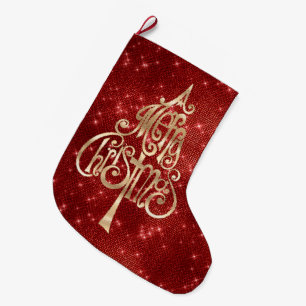 Rode Sparkle Merry kerstboom Grote Kerstsok