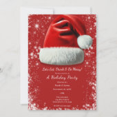 Rode Sparkle Santa Hat Holiday Christmas Party Kaart (Voorkant)