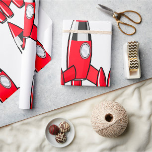 Rode speelgoed raket schip vintage sciencefiction cadeaupapier