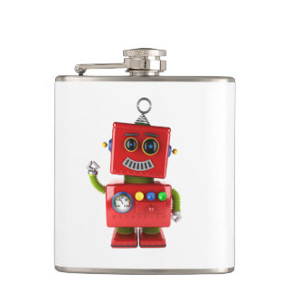 Rode speelgoed robot die hallo zwaait heupfles