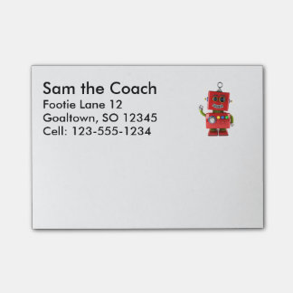 Rode speelgoed robot die hallo zwaait post-it® notes