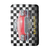 Rode Sport's Auto, Gouden Naam, B/W geruit Badmat (Voorkant Verticaal)