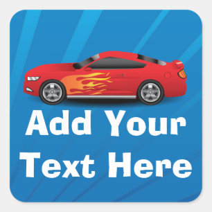 Rode Sportwagen Flame Kinder Jongens Gepersonalise Vierkante Sticker