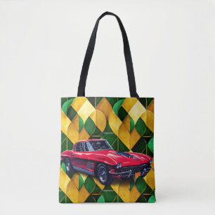 rode sportwagen op een groene retro achtergrond draagtas