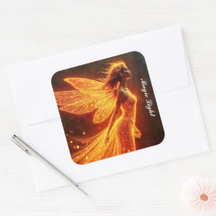 Rode sprankelende vurige fee meisje fantasie glitt vierkante sticker