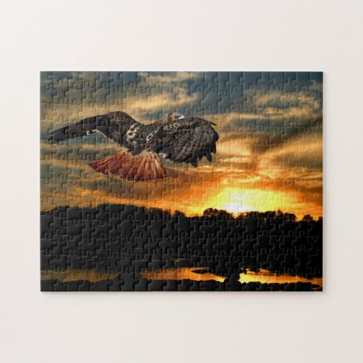 Rode staart Hawk op zonsondergang Legpuzzel (Horizontaal)