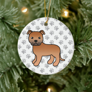 Rode Staffordshire Bull Terrier Schattige Cartoon Keramisch Ornament