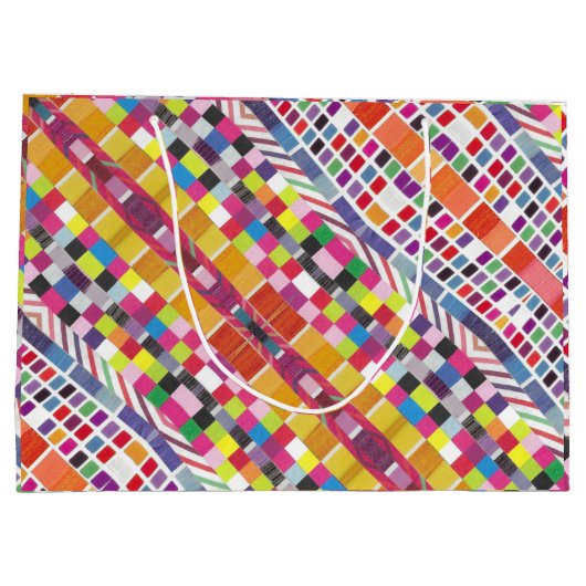 Rode Stalen en Kleurrijke Pixels Gift Bag Groot Cadeauzakje (Achterkant)