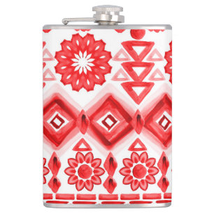 Rode stam, waterverf etnische patroon. heupfles