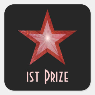 Rode Star '1st Prize' pleister zwart Vierkante Sticker