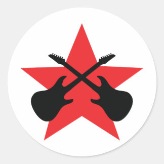Rode Star gekruiste gitaren Ronde Sticker