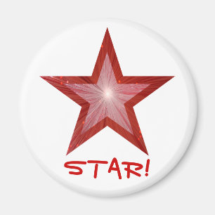 Rode Star-koelkast "STAR!" magneet rond wit