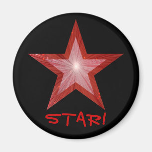 Rode Star-koelkast "STAR!" magneet rond zwart