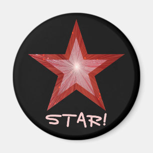 Rode Star-koelkast "STAR!" magneet rond zwart