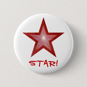 Rode Star 'STAR'-toets wit Ronde Button 5,7 Cm