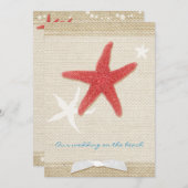 Rode Starfish Rustic Beach Wedding Kaart (Voorkant / Achterkant)