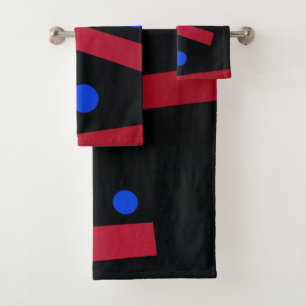 Rode staven, blauwe cirkels bad handdoek