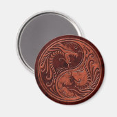 Rode Steen Yin Yang Dragons Magneet (Voorkant / Achterkant)