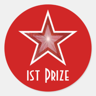 Rode Ster '1e Prijs' rond sticker rood