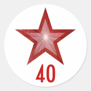 Rode Ster "40" ronde sticker wit