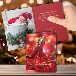 Rode Ster Ornament Gevouwen Kerstmis Foto Kaart