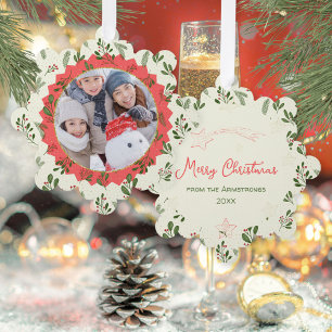 Rode Ster Winter Foto Kerst Keepsake Ornament Kaart
