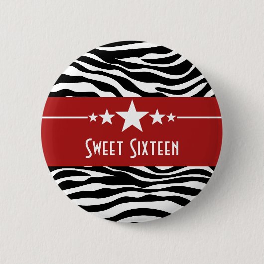 Rode sterren Zebra Print Sweet 16 Button (Voorkant)