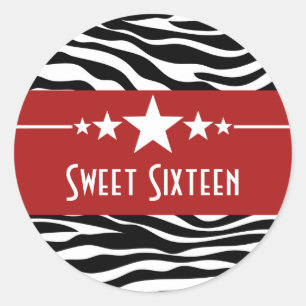 Rode sterren Zebra Print Sweet 16 Sticker