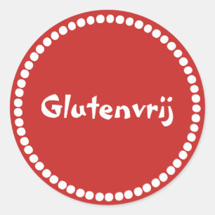 Rode sticker met tekst "Glutenvrij"