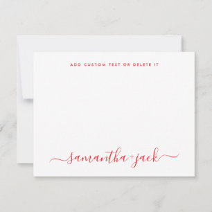 Rode stijlvolle script elegante minimalistische notitiekaartje