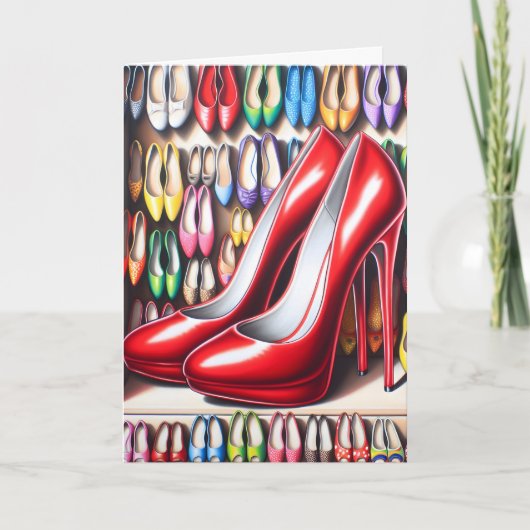 Rode Stiletto Schoenen Verjaardag Kaart (Voorkant)
