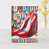 Rode Stiletto Schoenen Verjaardag Kaart (Gele Bloem)