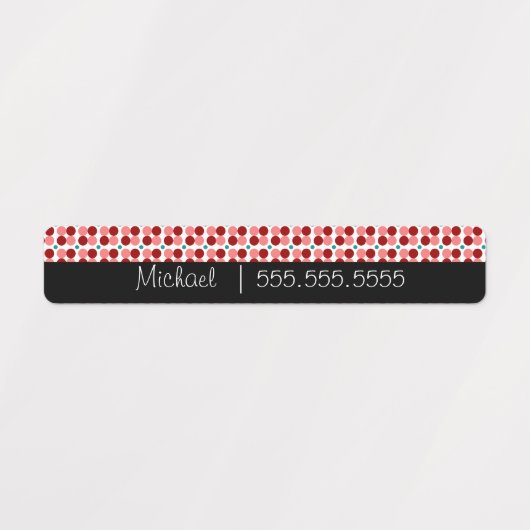 Rode Stippen School Klasse Naam Nummer Labels (Design 2)