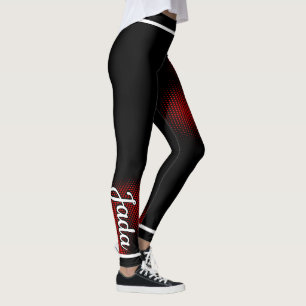 Rode stippenpatroon met Naam op ZWART of Uw Kol. Leggings