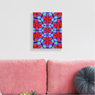 Rode Stoffen Bloemen Patroon Canvas Afdruk